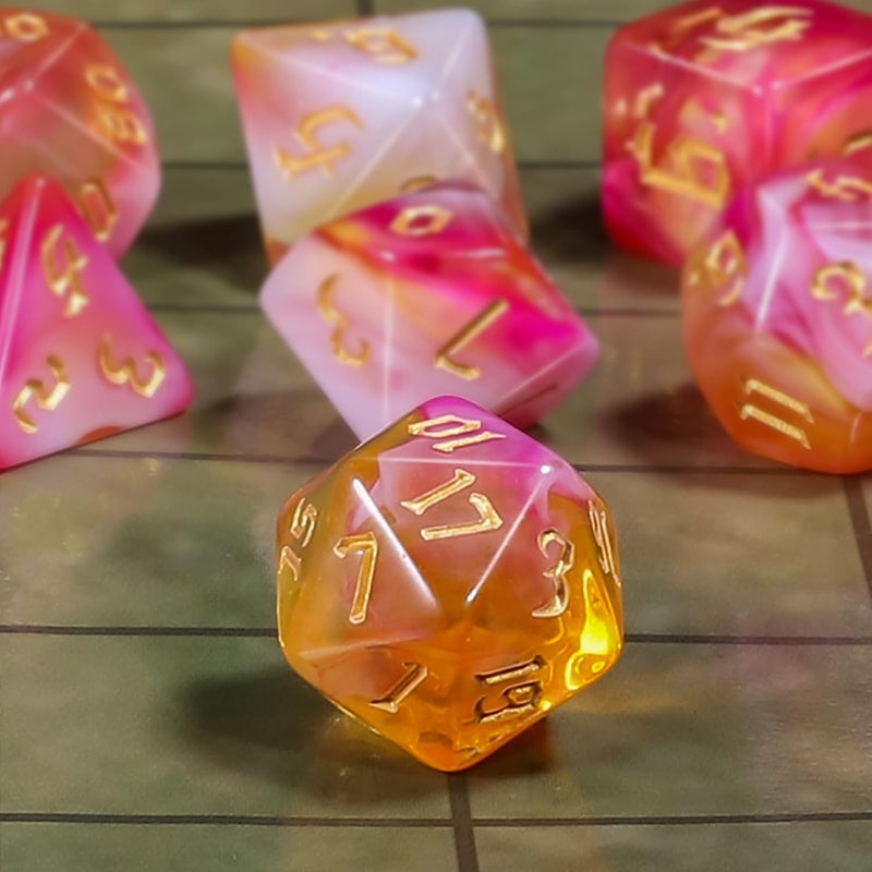 CiaraQ مجموعة نرد متعددة الأوجه لـ Dungeons and Dragons RPG MTG ألعاب الطاولة - مع 1 كيس نرد (وردي + أصفر) - Image 3